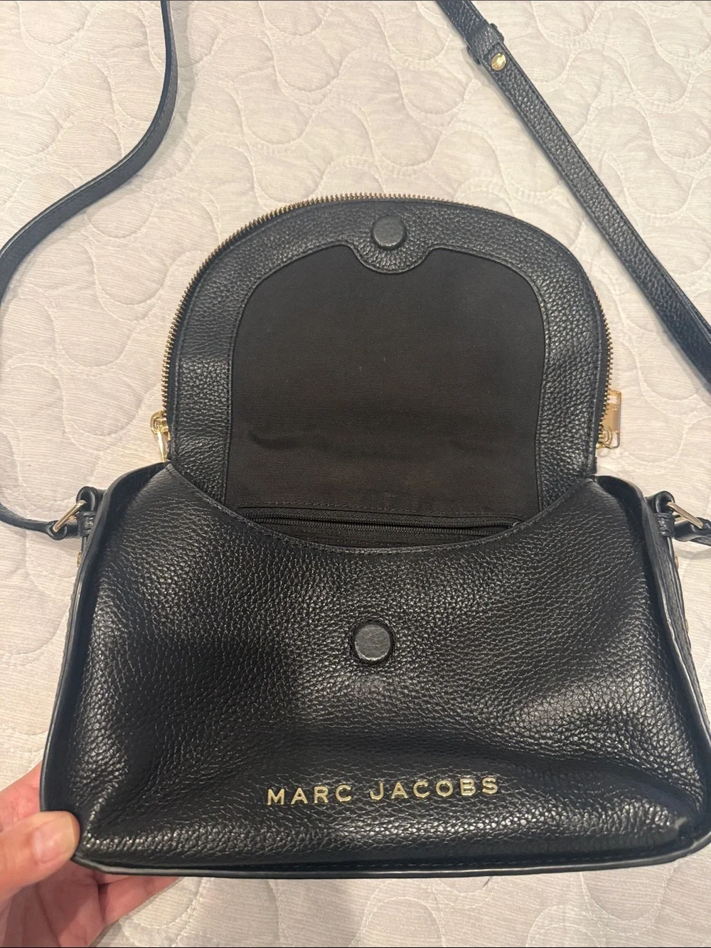 Marc Jacobs Black Pebbled Leather Crossbody with Gold Hardware
